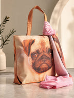 Paw-sitive Mood - Pug Portrait Tote with Blush Pink Wrap