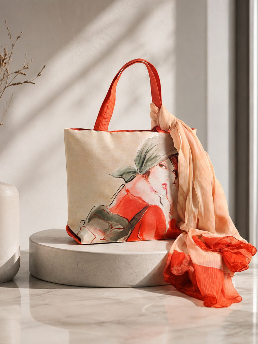 Sunset Daydream - Watercolor Portrait Tote with Flowing Wrap