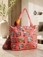 Desi Ride Vibes - Rickshaw Pop Art Tote with Quirky Wrap