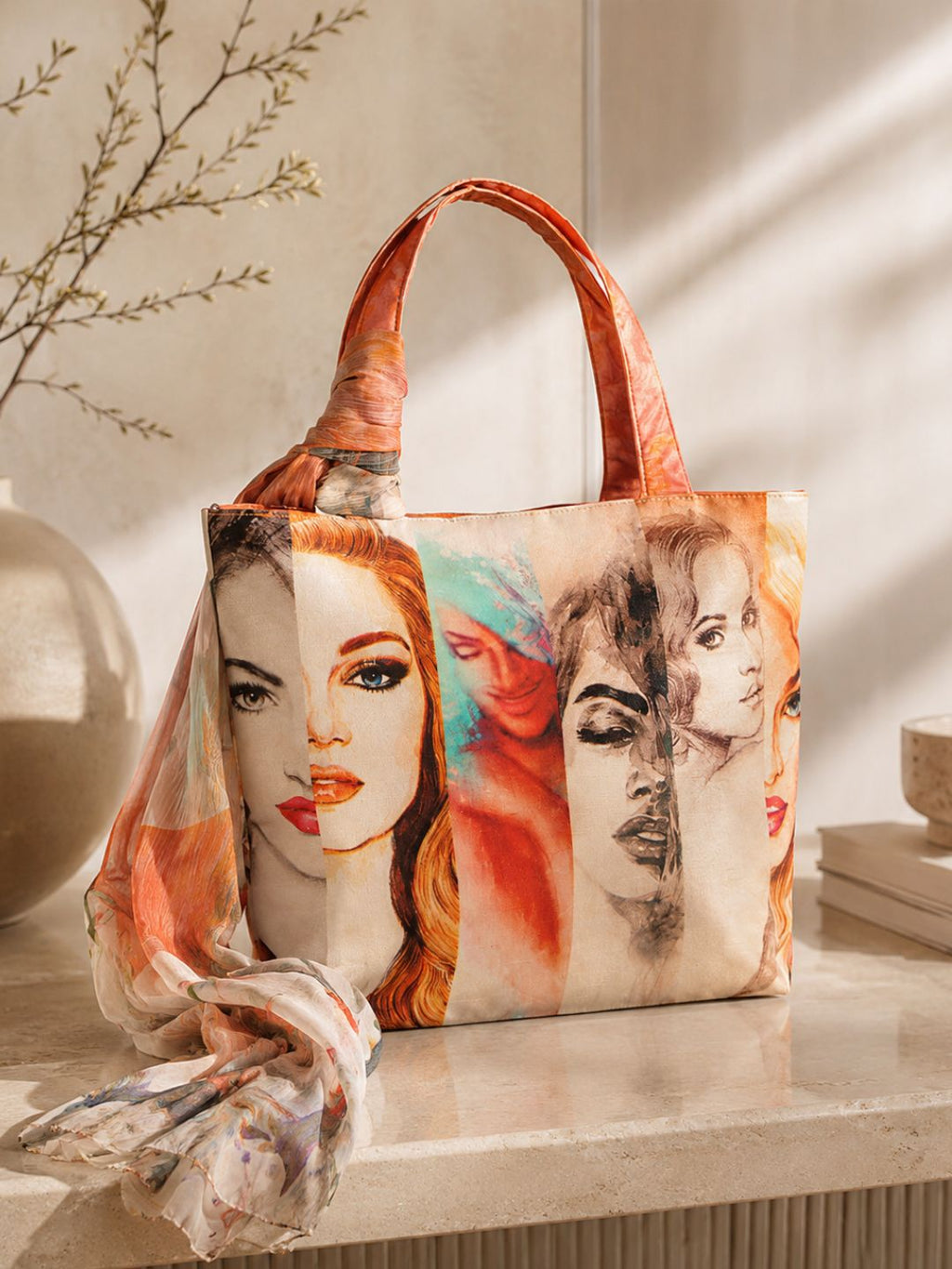 Sunset Grafika - Digitally Printed Tote Bag with Artistic Face Illustration