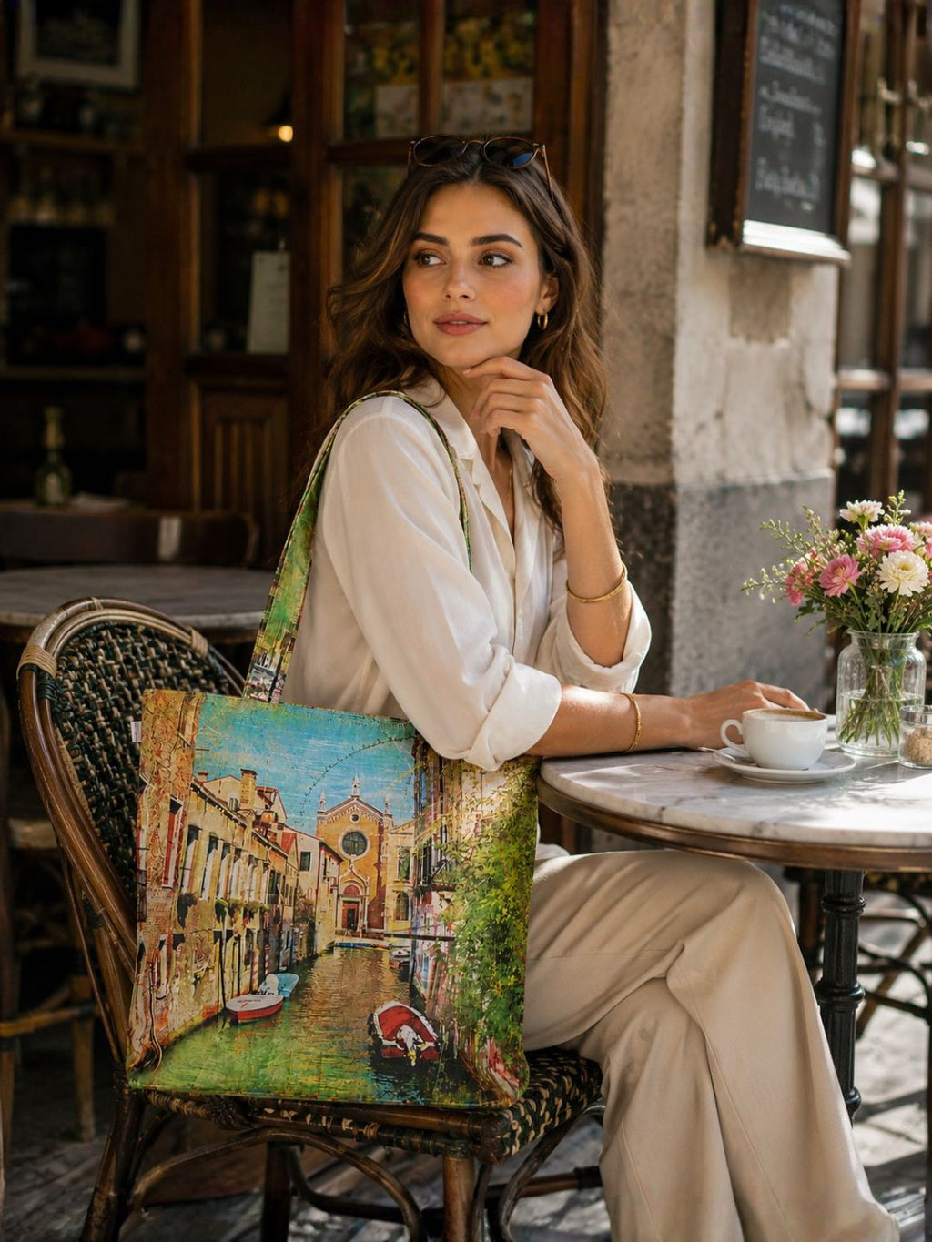 Venetian Charm - Artistic Tote Bag with Canal Cityscape Print