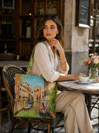Venetian Charm - Artistic Tote Bag with Canal Cityscape Print