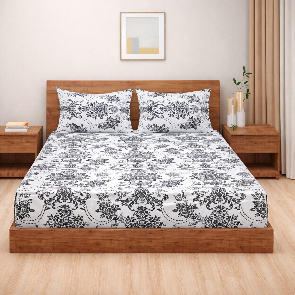 Elegant Majesty - Grey 120TC 100% Cotton Floral Double Queen (90x100 Inches)
