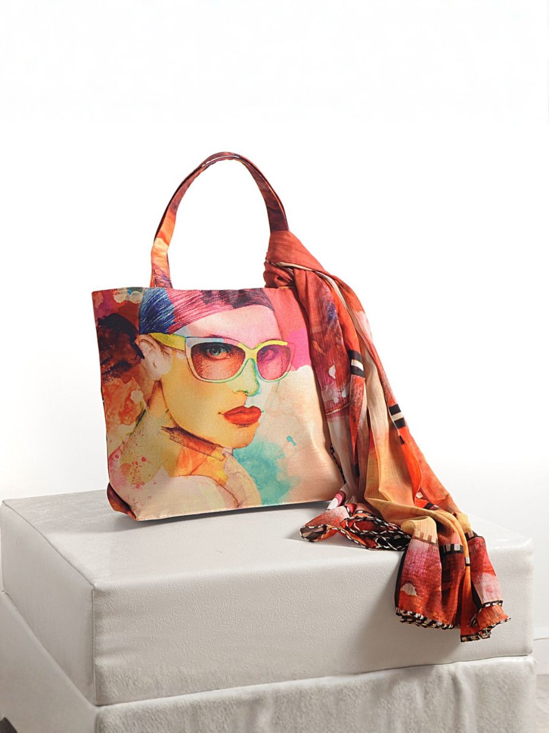 Retro Muse - Pop Art Tote with Scarf Accent