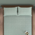 Ornamental Swirl Sage Green 210 TC Pure Cotton Super King Bedsheet with 2 Pillow Covers (108 x 108 Inches)