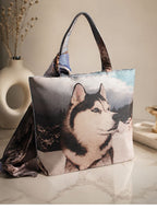 Northern Gaze - Husky Portrait Tote with Mountain Sky Scarf