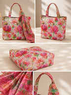 Bloom Whimsy - Pink Lotus & Rose Tote with Floral Wrap