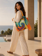 ColorRush Craze - Swirling Abstract Tote with Flowing Scarf