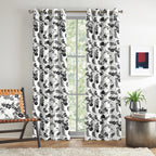 White Black Botanical Bloom 220 GSM Cotton Casement Eyelet Curtain