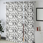 White Black Botanical Bloom 220 GSM Cotton Casement Eyelet Curtain
