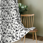 White Black Botanical Bloom 220 GSM Cotton Casement Eyelet Curtain
