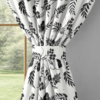 White Black Botanical Bloom 220 GSM Cotton Casement Eyelet Curtain