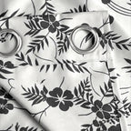 White Black Botanical Bloom 220 GSM Cotton Casement Eyelet Curtain