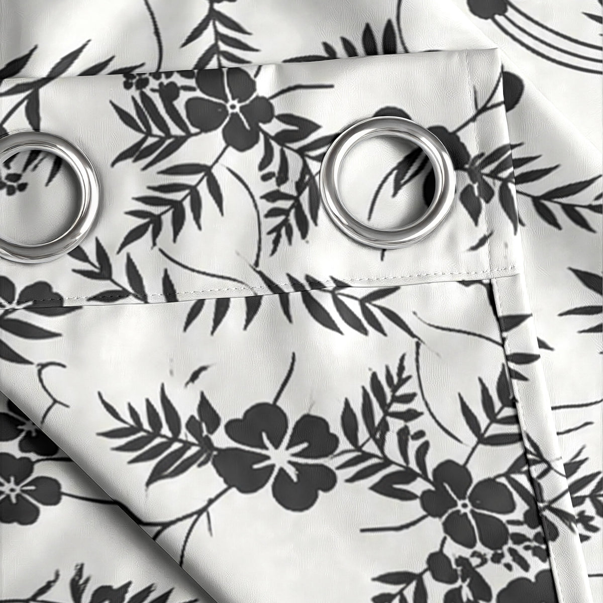White Black Botanical Bloom 220 GSM Cotton Casement Eyelet Curtain