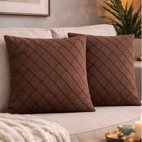 Swayam Brown Diamond Quilted Cushion Cover 12x12 Inches Set of 2