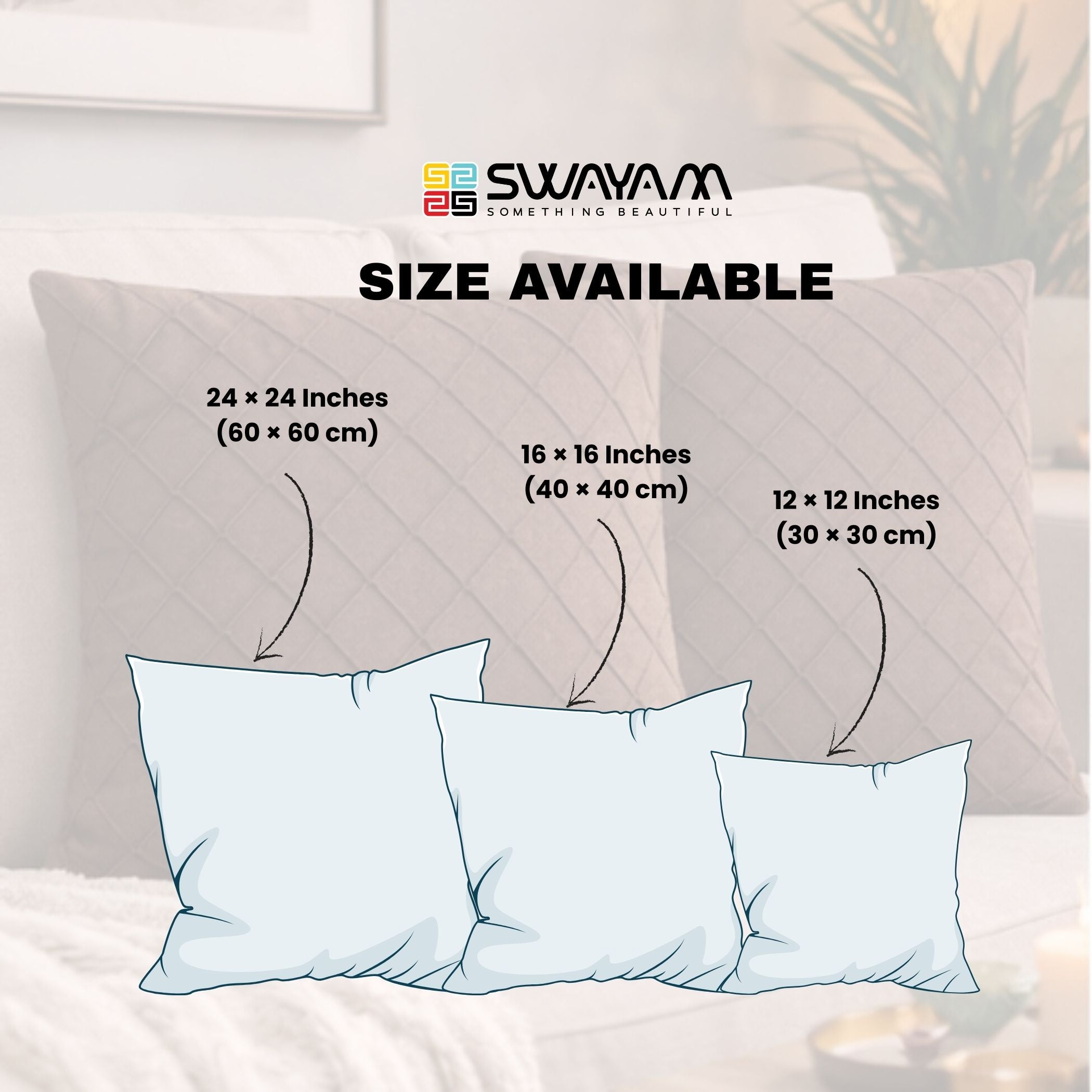 Swayam Brown Diamond Quilted Cushion Cover 12x12 Inches Set of 2
