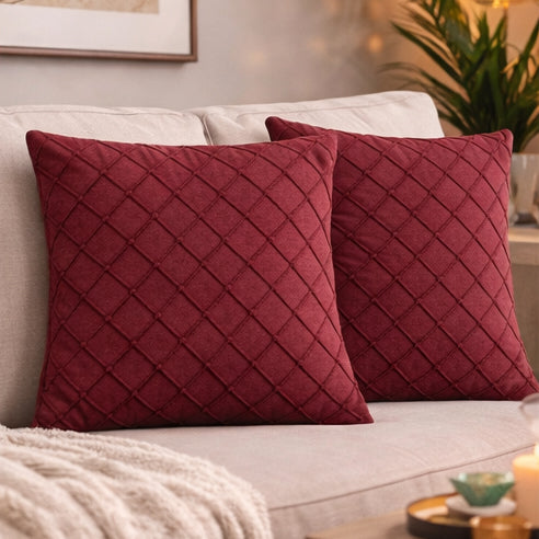 Swayam Maroon Diamond Quilted Cushion Cover 24x24 Inches Set of 2