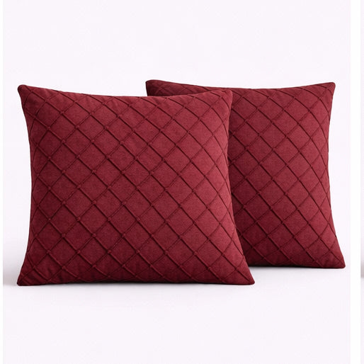 Swayam Maroon Diamond Quilted Cushion Cover 24x24 Inches Set of 2