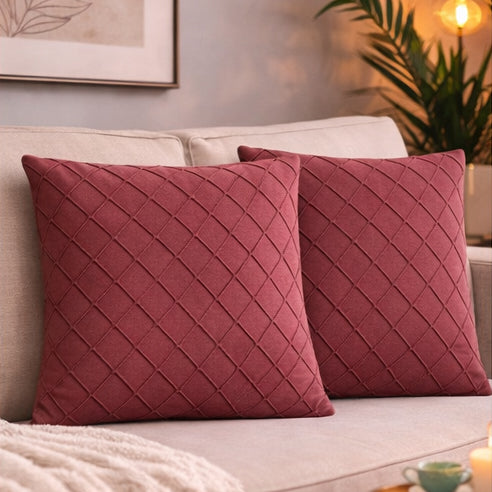 Swayam Dusty Rose Diamond Quilted Cushion Cover 24x24 Inches Set of 2