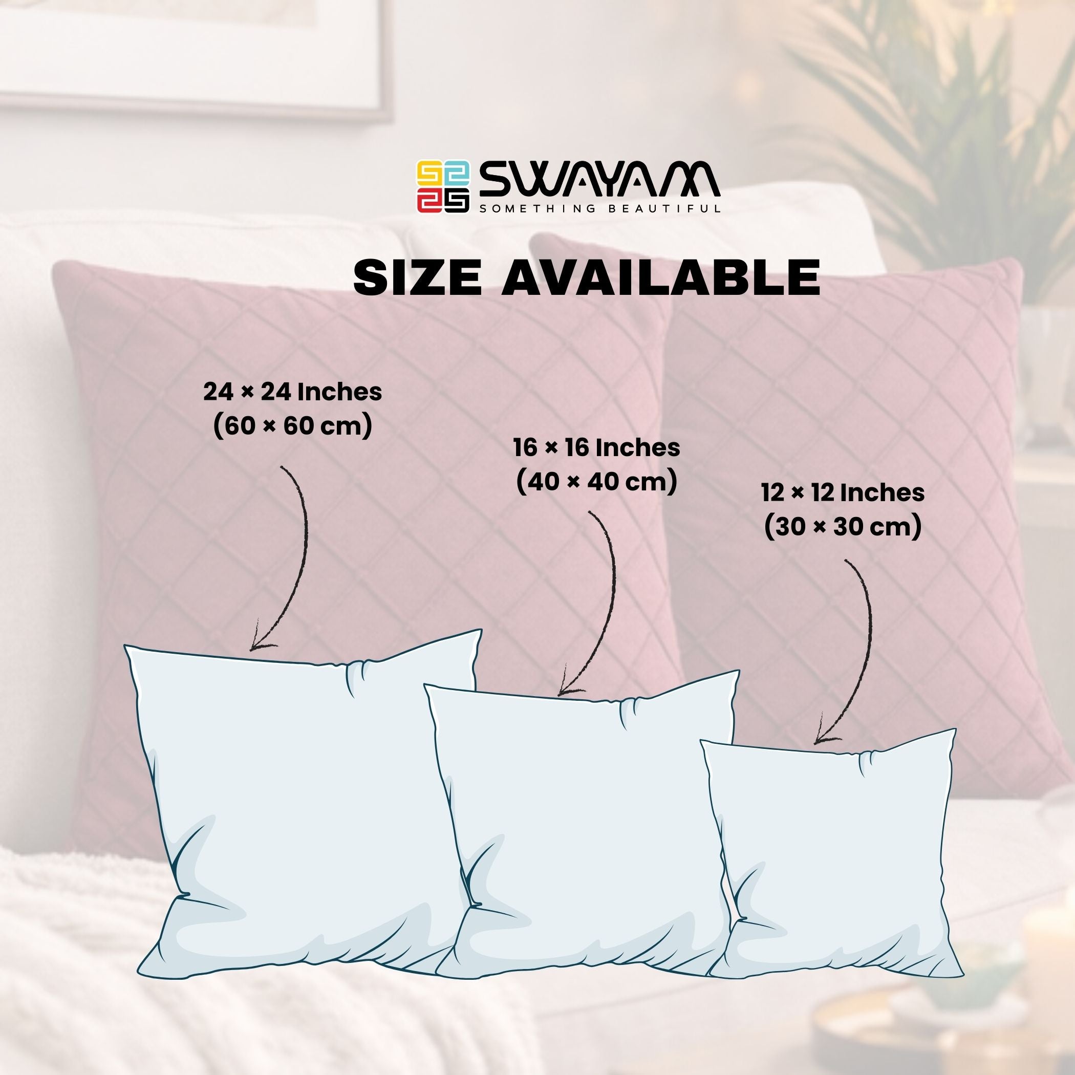 Swayam Dusty Rose Diamond Quilted Cushion Cover 12x12 Inches Set of 2