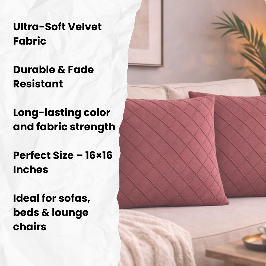 Swayam Dusty Rose Diamond Quilted Cushion Cover 12x12 Inches Set of 2