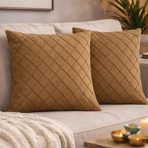 Swayam Camel Brown Diamond Quilted Cushion Cover 24x24 Inches Set of 2