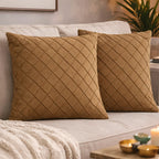 Swayam Camel Brown Diamond Quilted Cushion Cover 24x24 Inches Set of 2