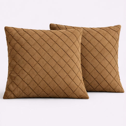 Swayam Camel Brown Diamond Quilted Cushion Cover 24x24 Inches Set of 2