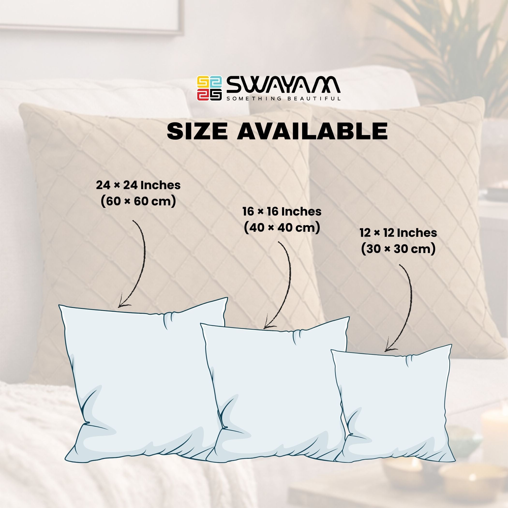 Swayam Camel Brown Diamond Quilted Cushion Cover 24x24 Inches Set of 2