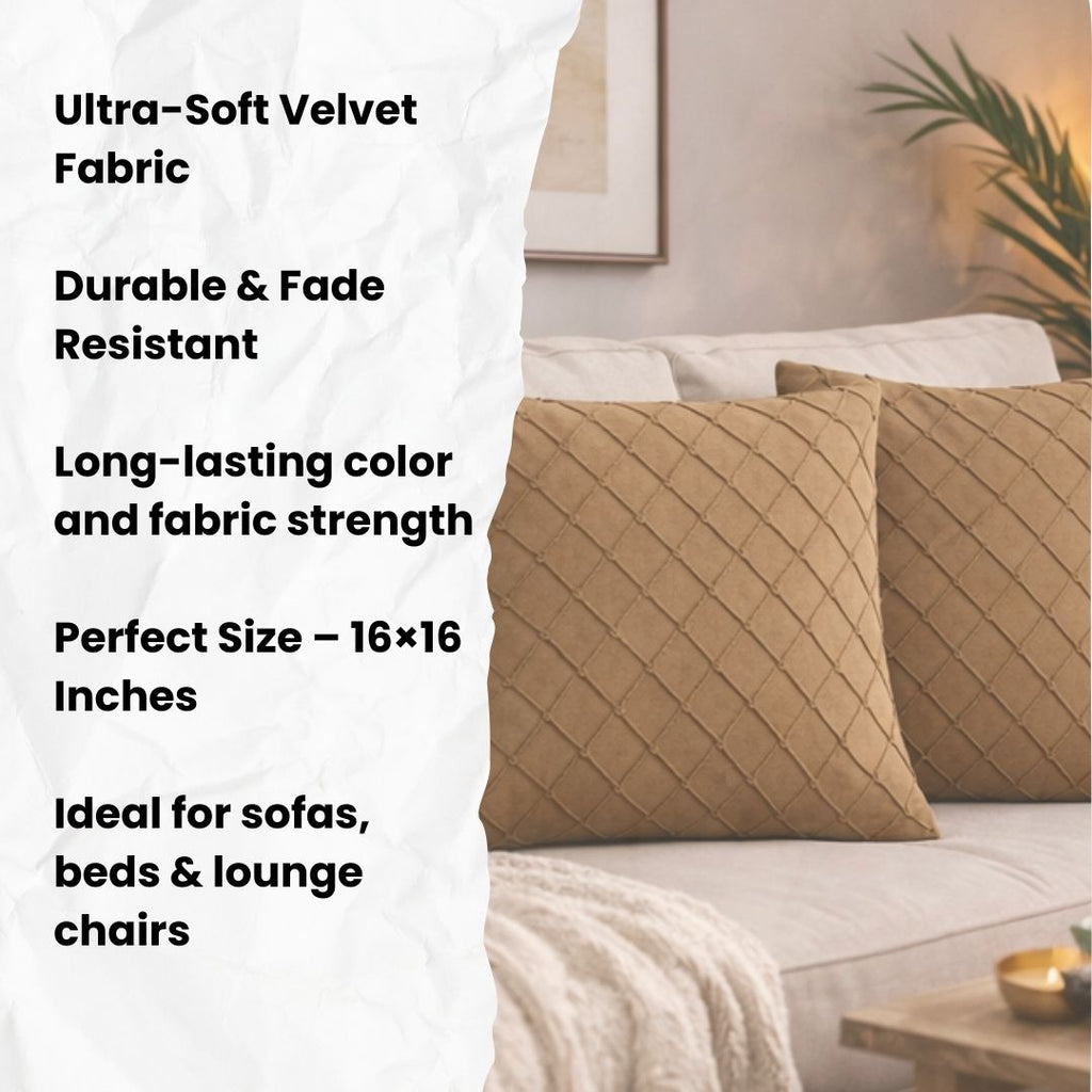 Swayam Camel Brown Diamond Quilted Cushion Cover 24x24 Inches Set of 2