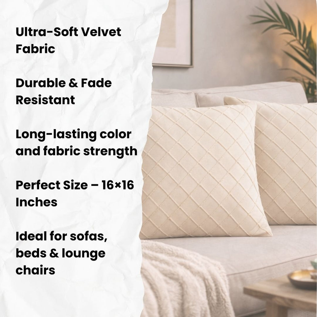 Swayam Cream Diamond Quilted Cushion Cover 24x24 Inches Set of 2