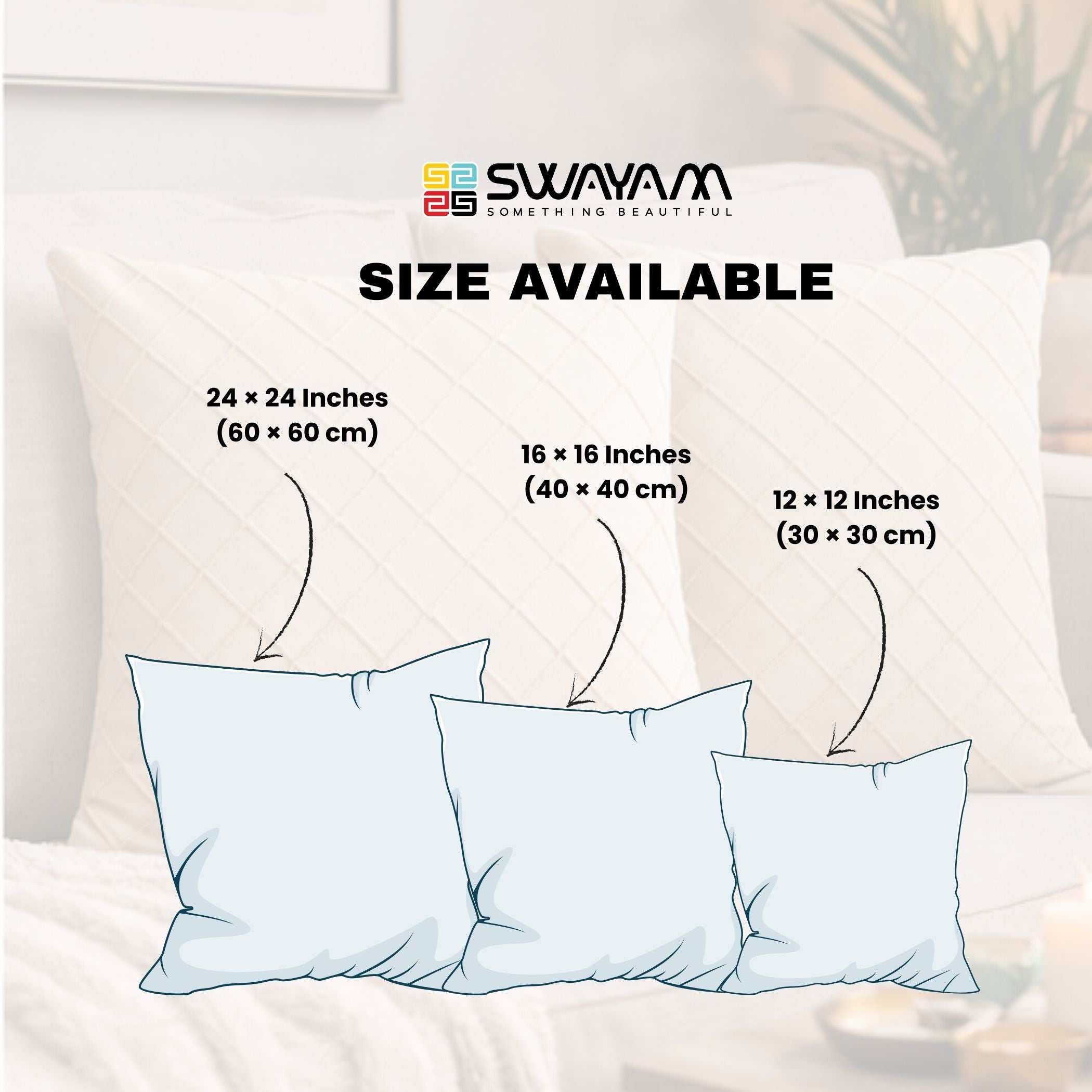 Swayam Cream Diamond Quilted Cushion Cover 24x24 Inches Set of 2