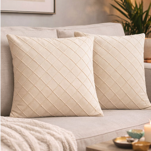 Swayam Cream Diamond Quilted Cushion Cover 24x24 Inches Set of 2