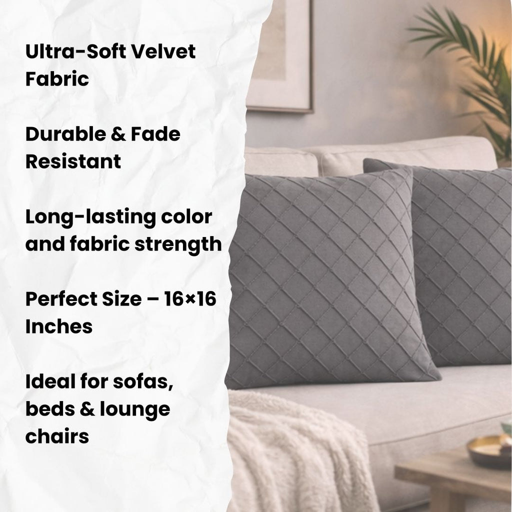 Swayam Grey Diamond Quilted Cushion Cover 24x24 Inches Set of 2