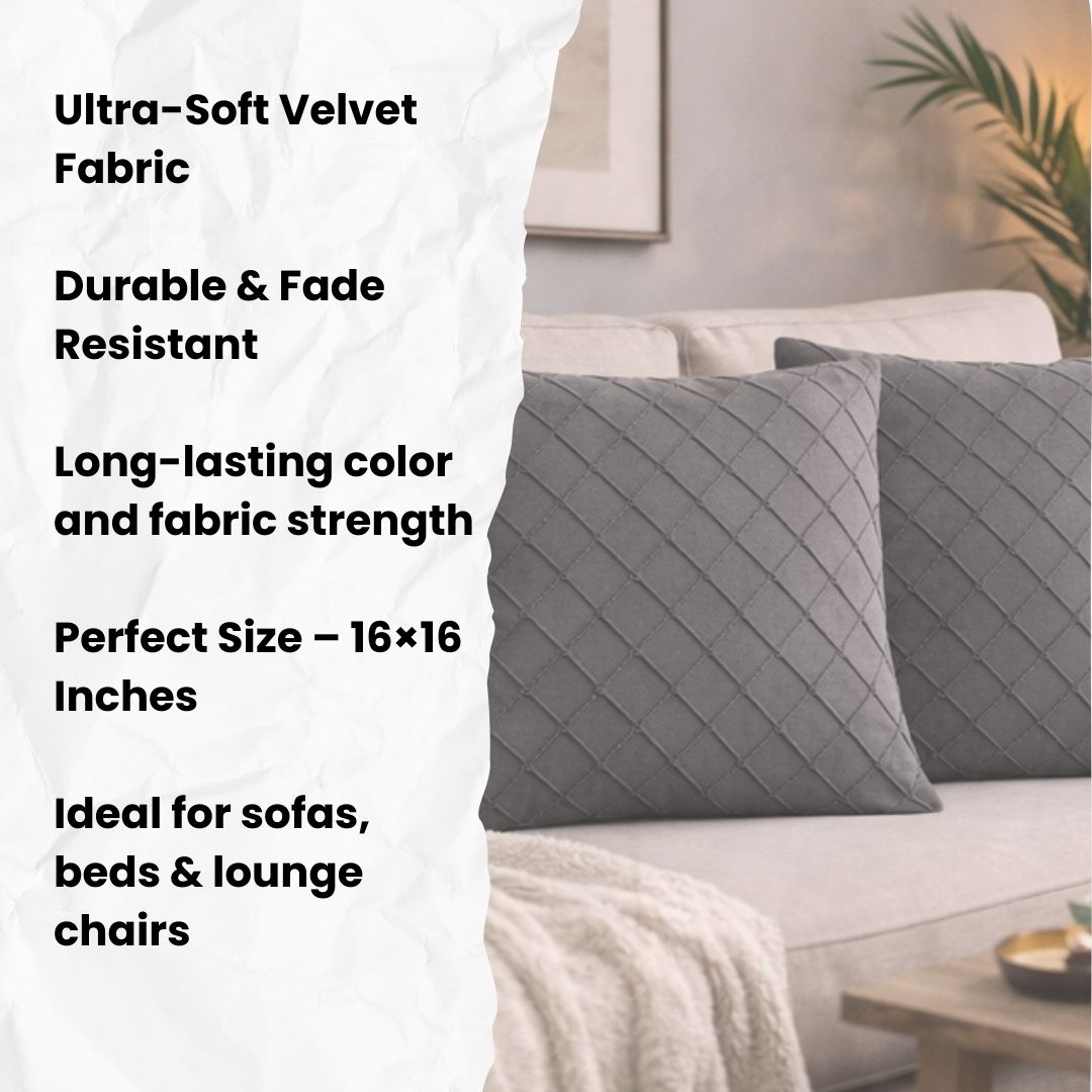 Swayam Grey Diamond Quilted Cushion Cover 24x24 Inches Set of 2