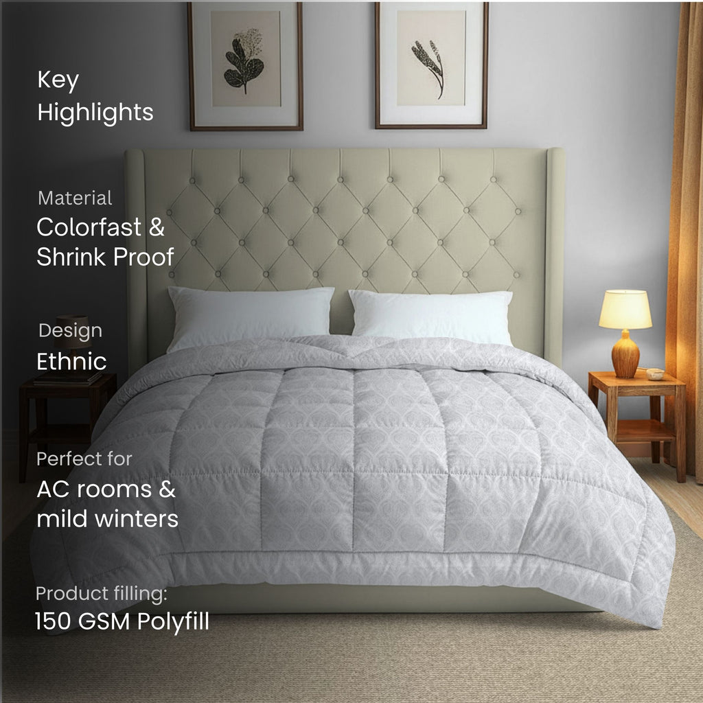 Premium Abstract Pure Cotton AC Quilt 150 GSM Grey Pack of 1