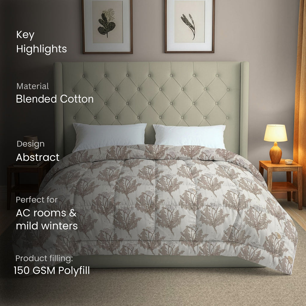 Basic Comfort Geometric Microfibre AC Quilt 150 GSM Beige Pack of 1