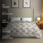 Basic Comfort Geometric Microfibre AC Quilt 150 GSM Beige Pack of 1