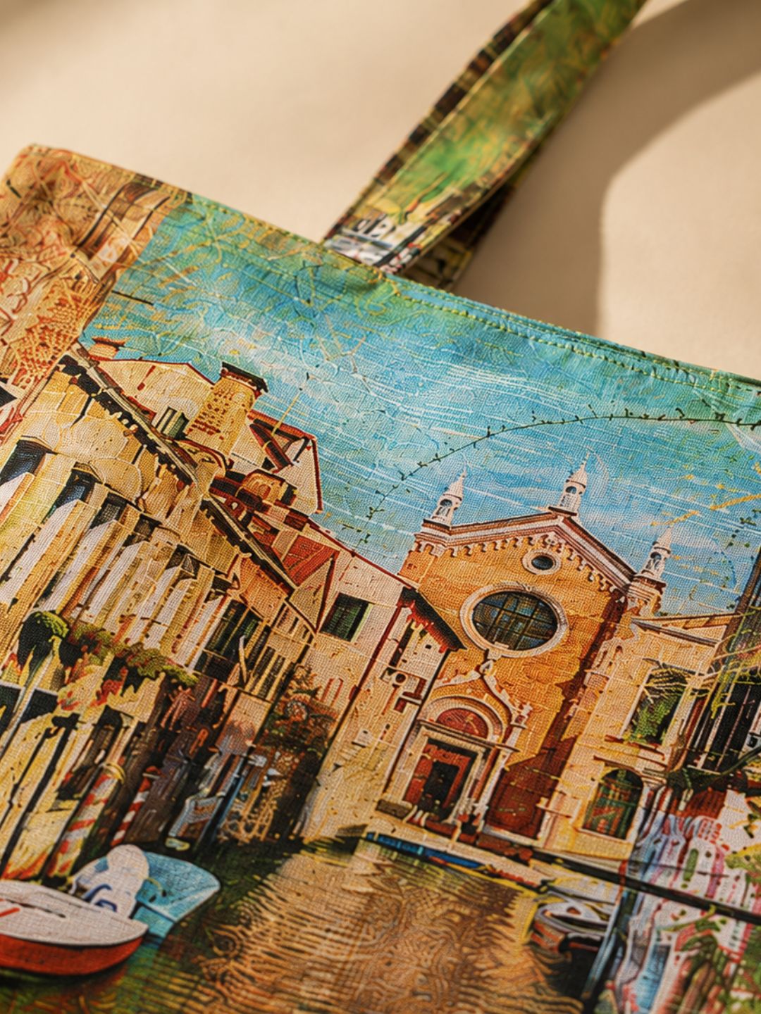 Venetian Charm - Artistic Tote Bag with Canal Cityscape Print