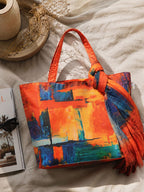 Golden Hour Glaze - Abstract Autumn Tote with Dual-Sided Artistic Flair