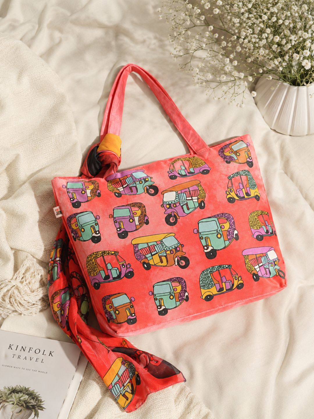 Desi Ride Vibes - Rickshaw Pop Art Tote with Quirky Wrap