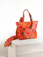 Romantic Rose Bloom - Digitally Printed Floral Tote Bag with Coordinated Scarf