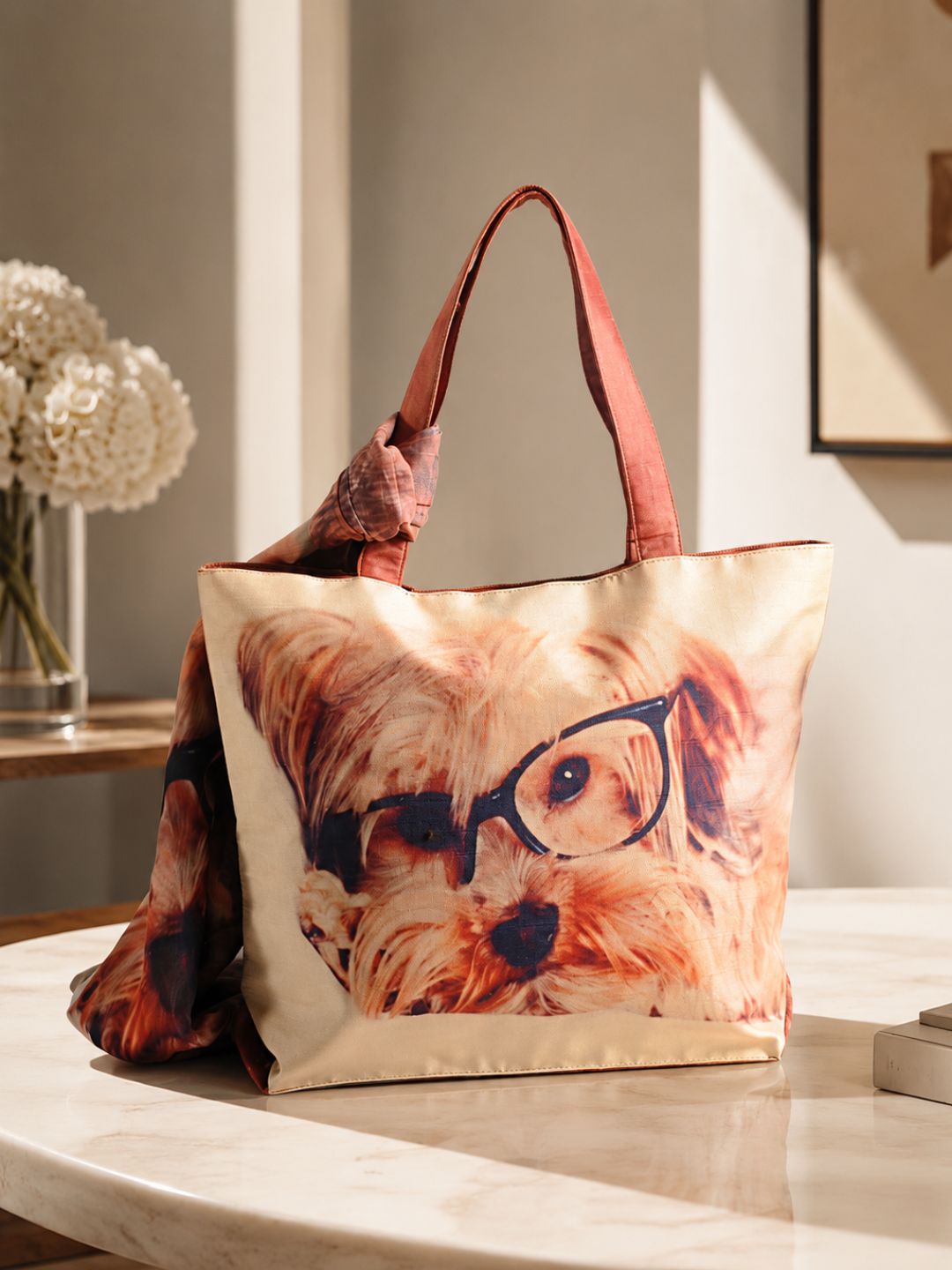 Paws & Spectacles - Quirky Pet Print Tote with Wrap
