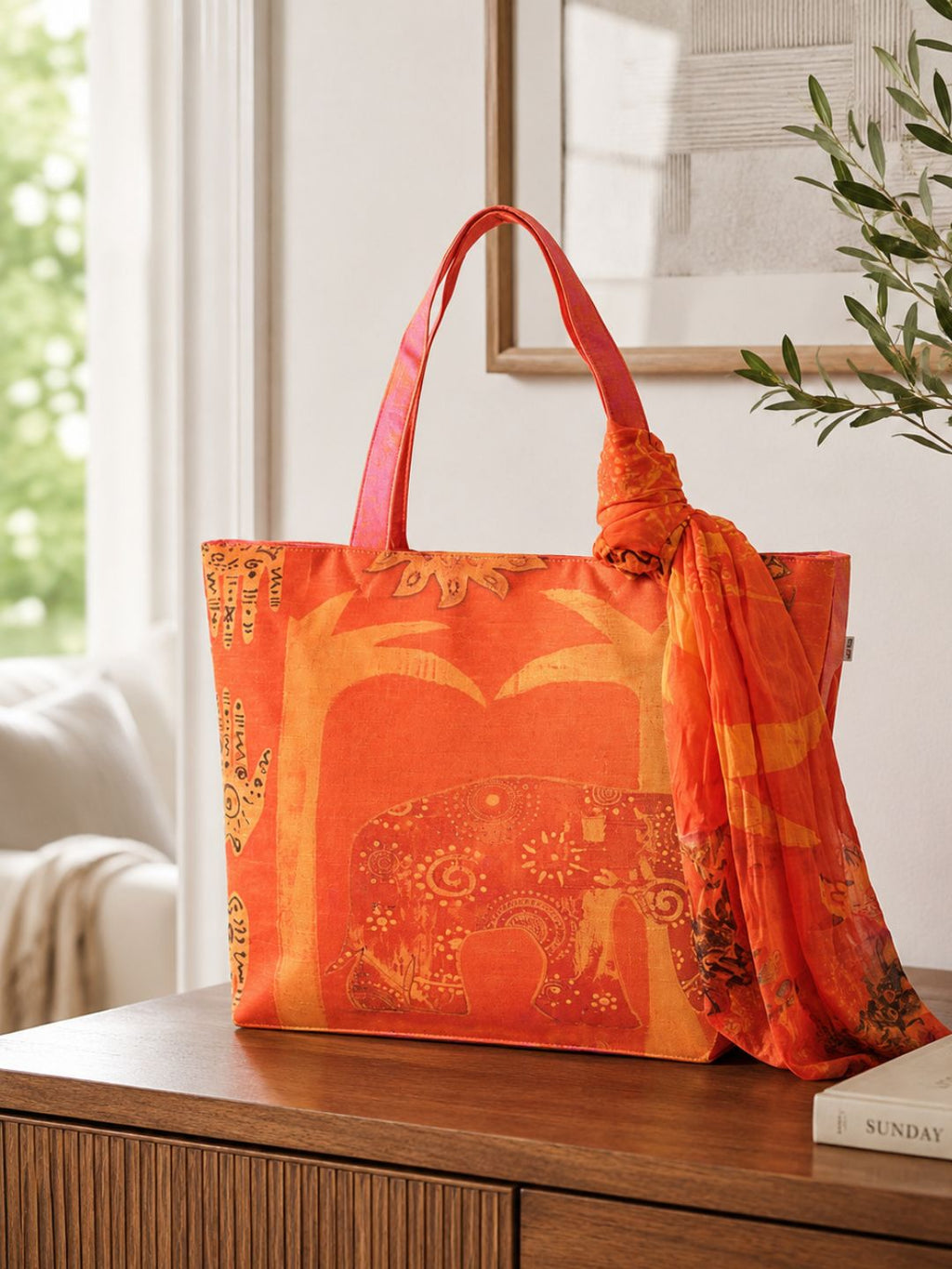 Royal March - Ethnic Elephant Tote with Tribal Art Wrap