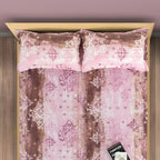 Rose Damask Pink & Brown Abstract 160 TC Pure Cotton Bedsheet with Pillow Cover