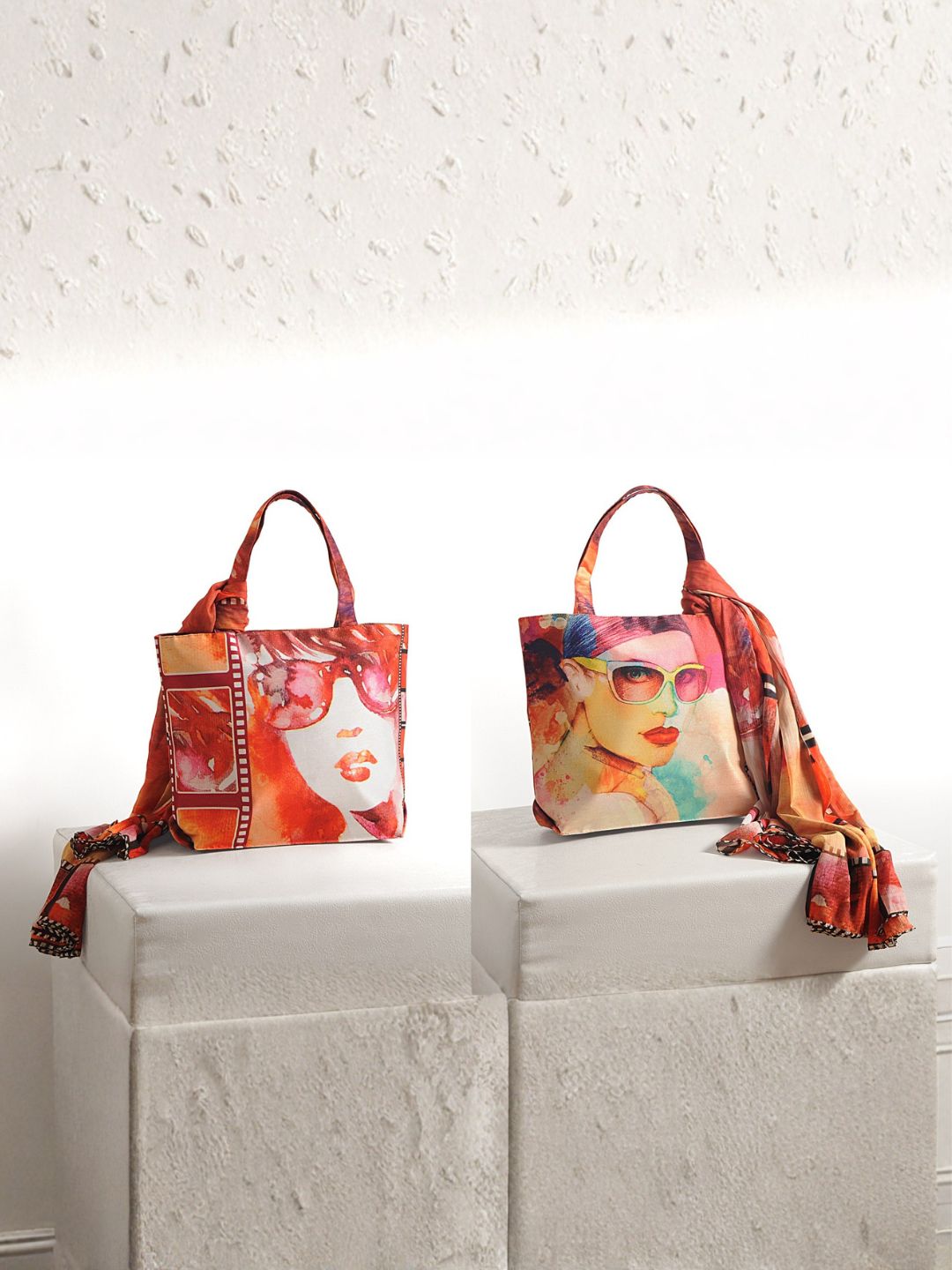 Retro Muse - Pop Art Tote with Scarf Accent