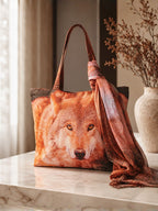 Wildfire Spirit - Wolf Portrait Tote with Earthy Flame Wrap