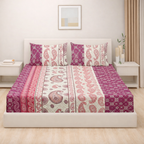 Magenta Paisley Print Pure Cotton 120 TC Double Queen Bedsheet with 2 Pillow Covers (90x100 Inches)