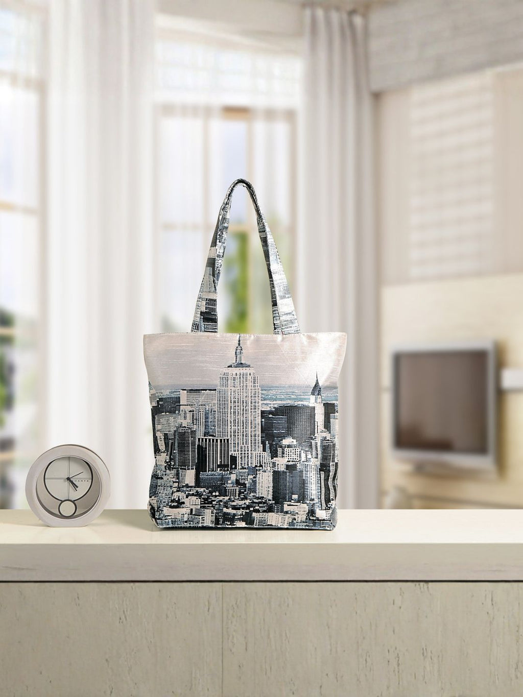 Cityscape Luxe - Monochrome Urban Skyline Print Tote Bag