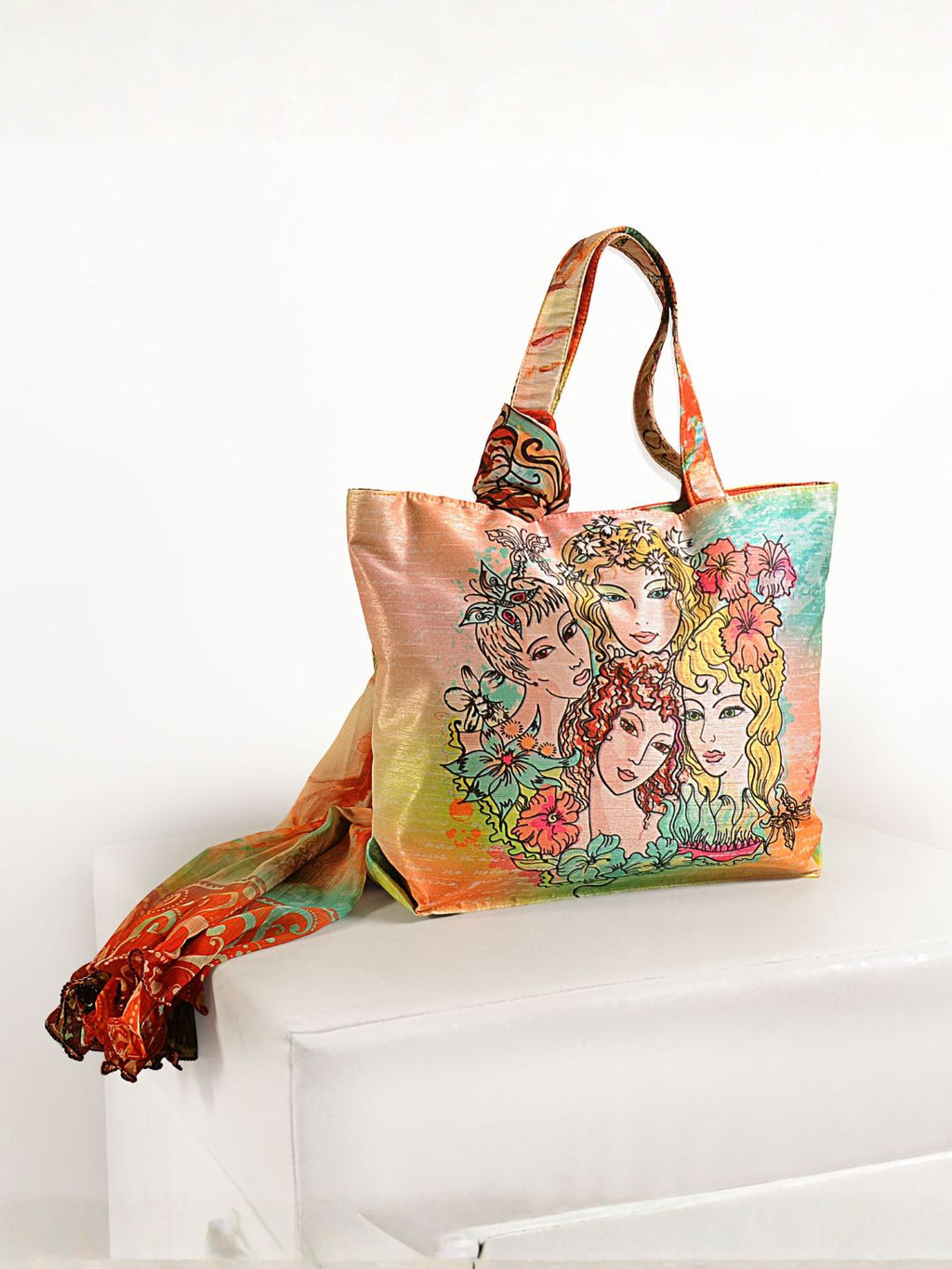 Muse in Bloom - Artistic Faces Tote with Paisley Wrap
